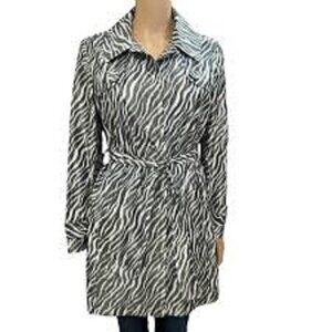 Chico's Zebra Gray Black Animal Print Lightweight Trench Coat Women's M 1 NEW